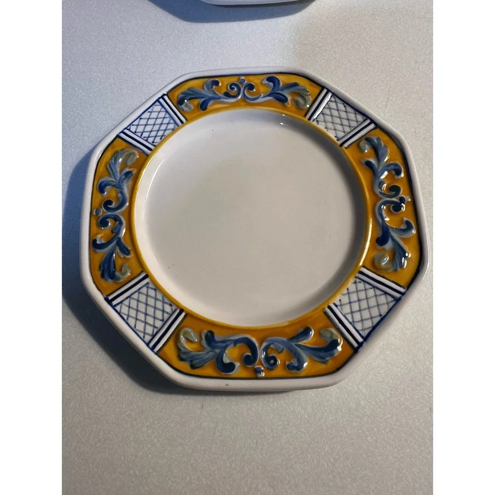 Fitz and Floyd Ricamo Trattoria Plates Set of 2 Yellow Blue